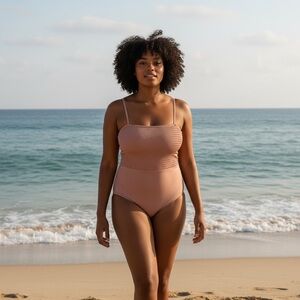 Old Navy Smocked Bandeau One-Piece Swimsuit in a Light Rust Color